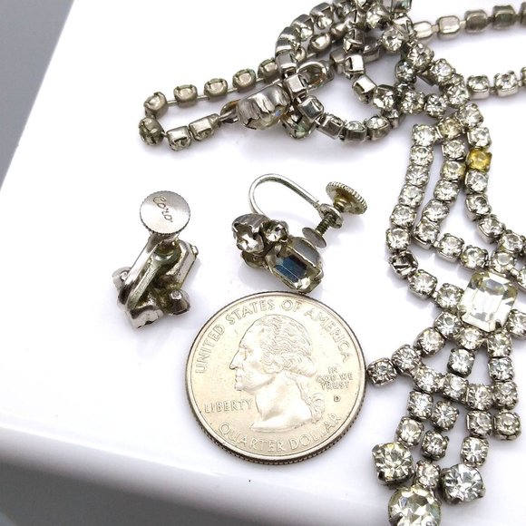 Art Deco Coro Glam Parure, Vintage Crystal Bib Drape Choker Necklace and Matchin - Picture 8 of 8